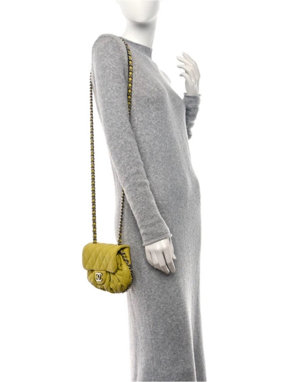 💛CHANEL Washed Acid Yellow Lambskin Quilted Mini Chain Around Flap Bag